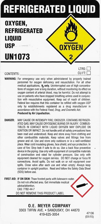 Oxygen Liquid Label (Oe Meyer Oxygen Lox)
